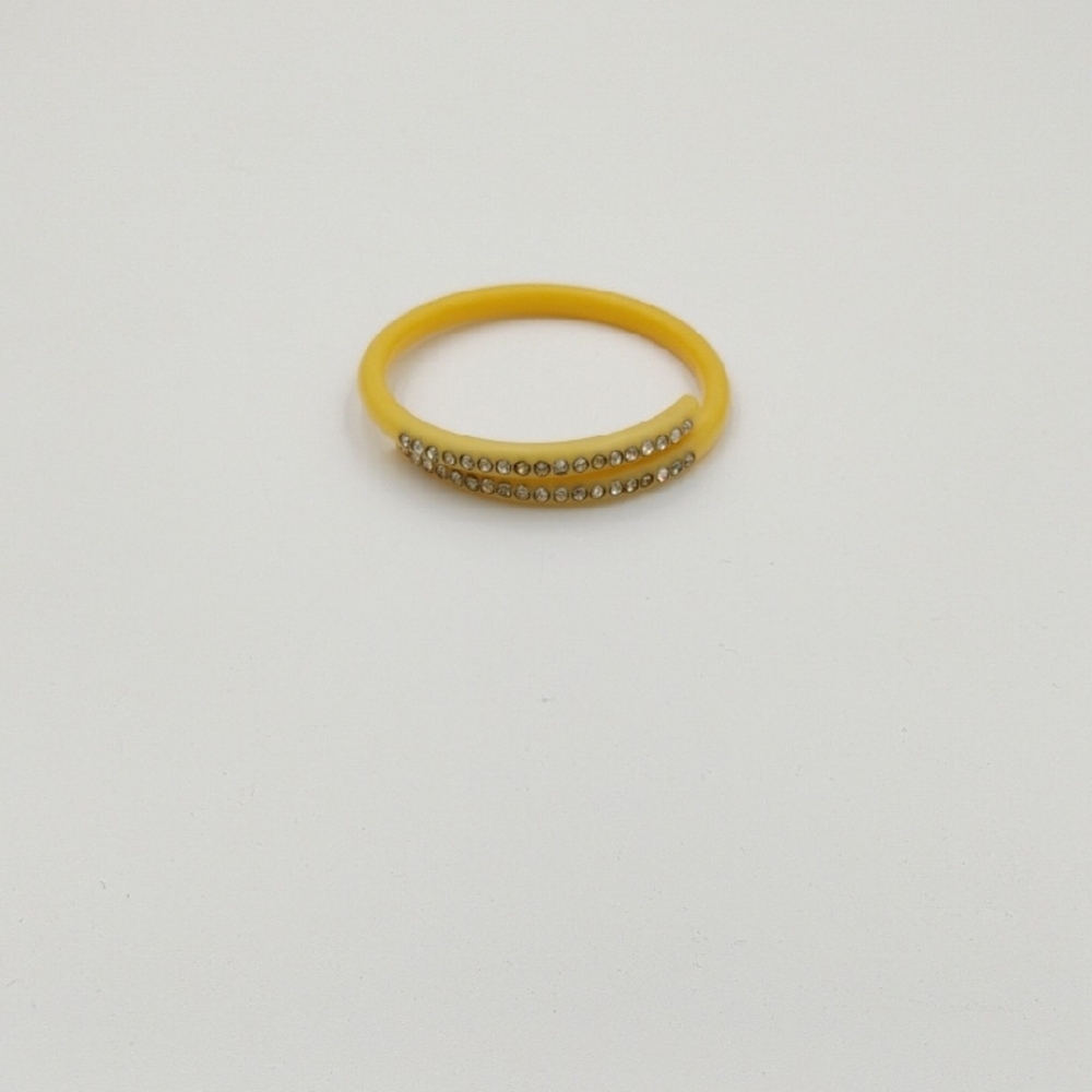 Bakelite Yellow Coiled Bangle Bracelet with Rhinestones